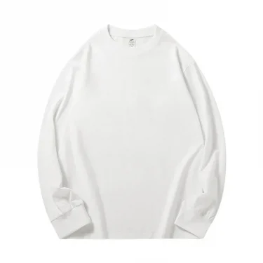 Spring Autumn 300g Heavy-duty Pure Cotton Long Sleeved T-shirt FLoose White Top Thick Base Layer Underneath for Men and Women 4