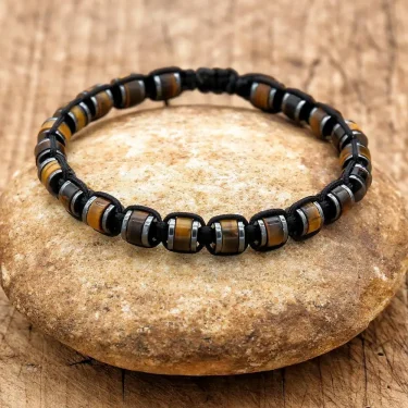 Handmade Man Jewelry Tiger Eye Stone Hematite Braided Bracelet Charm Bracelet for Couple 4