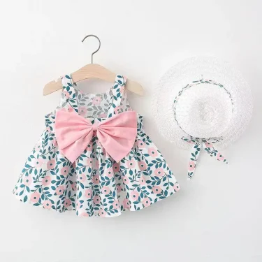 2Piece Summer Newborn Dresses Toddler Clothes Korean Cute Bow Flowers Beach Infant Princess Dress Baby Girl Clothing Set BC252 3