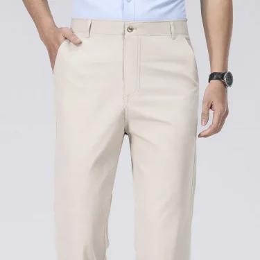 Summer Thin Men's Pants 100% Cotton Straight Tube Solid Color Work Pants Office Casual Pants Versatile and Fashionable Pants 2