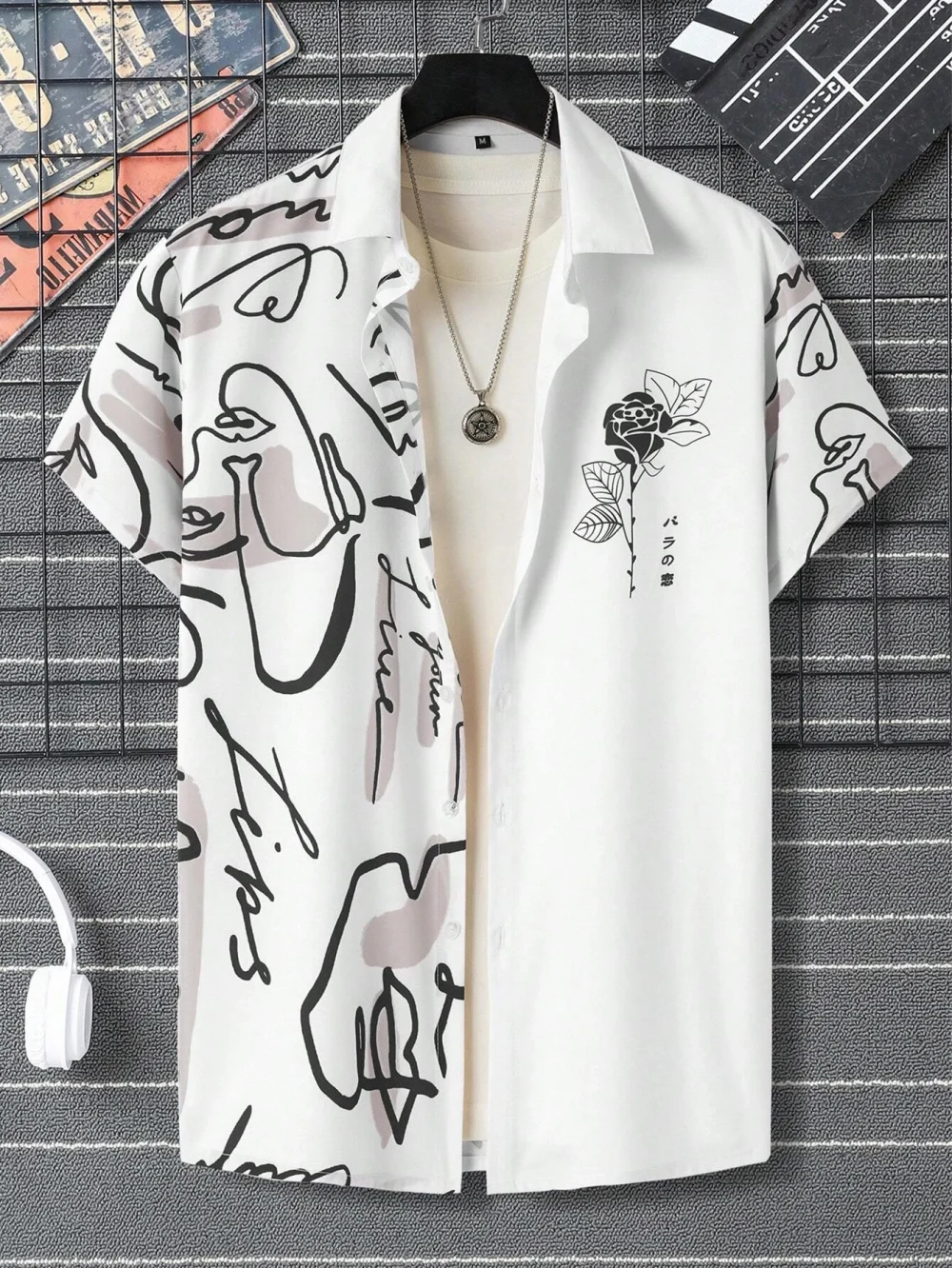 Summer Men Women Seaside button-down Versatile Shirts With Personalized And Interesting Print Design short-sleeved Fashion Tops 4