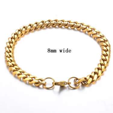 New Stainless Steel Gold Color Cuban Bracelet Men And Women Fashion Hip Hop Punk Jewelry Brithday Gift 4