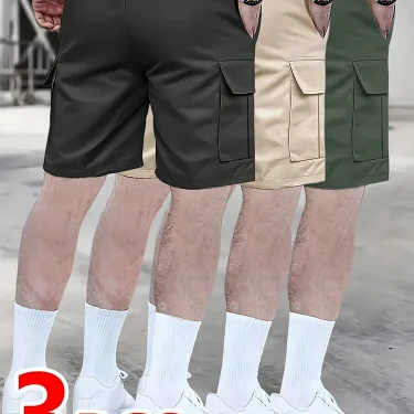 3-Pack of Men's Casual Shorts, Summer Loose, Thin, American Loose, Three-Quarter Pants, Cross-Border Direct Supply, Polyester Fiber Pure Color Shorts 2