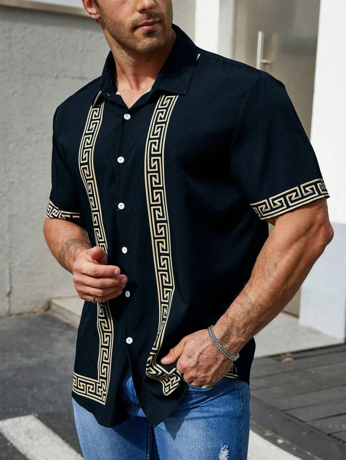 Men's Shirt Ethnic pattern design 3D Printed Christ Summer Short Sleeve Daily Street Tops Button Summer Men's Clothes 1
