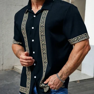 Men's Shirt Ethnic pattern design 3D Printed Christ Summer Short Sleeve Daily Street Tops Button Summer Men's Clothes 1