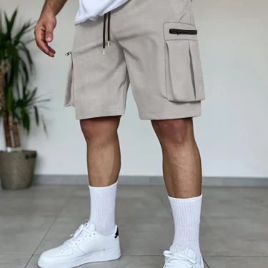 2025 summer new style hot sell solid color short male casual department beach shorts more pocket cargo light five minute pants 5