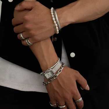 Uworld Fashion Stainless Steel Paper Clip Thick Chain Men's Bracelet Foldable Watch for Daily Work Wear Suitable for Men and Wom 2