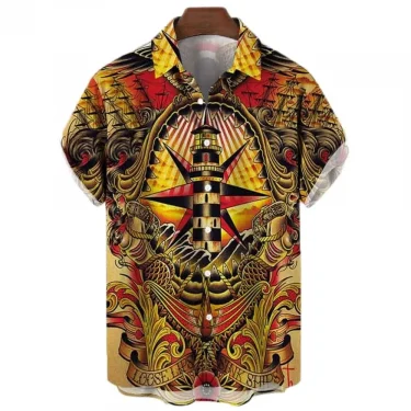 Japanese Men's Shirts Koi Print Hawaiian Buttons Beach Aloha Tops New 2024 6