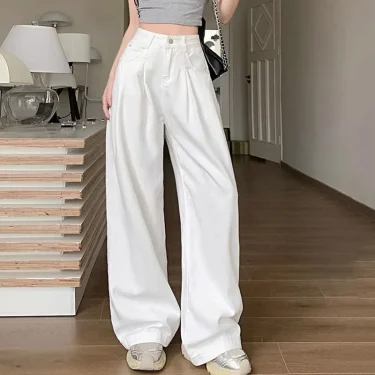 White Loose Casual Pants for Women 2025 Summer High Waisted Wide Leg Trousers Female Korean All-Match Slimming Straight Pants 1