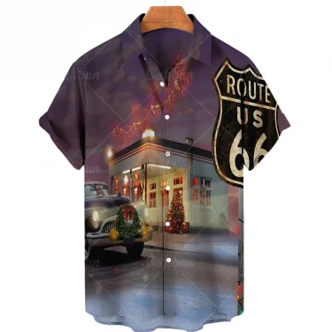 66 Route Biker Men's Shirt 3d Motorcycle Girls Route 66 Shirt For Men American Short Sleeve Oversized Tops Tee Shirt Man Travel 5