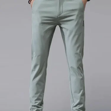 2025 New Summer Ultra-thin Men's Casual Pants Breathable Soft Ice Silk Elastic Straight Business Trousers Black Gray 4