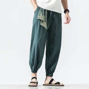 Kimono Men Cotton Linen Japanese Samurai Costume Ukiyo-e Print Belt Retro Harem Pants Mens Hip Hop Harajuku Haori Baggy Trousers 3