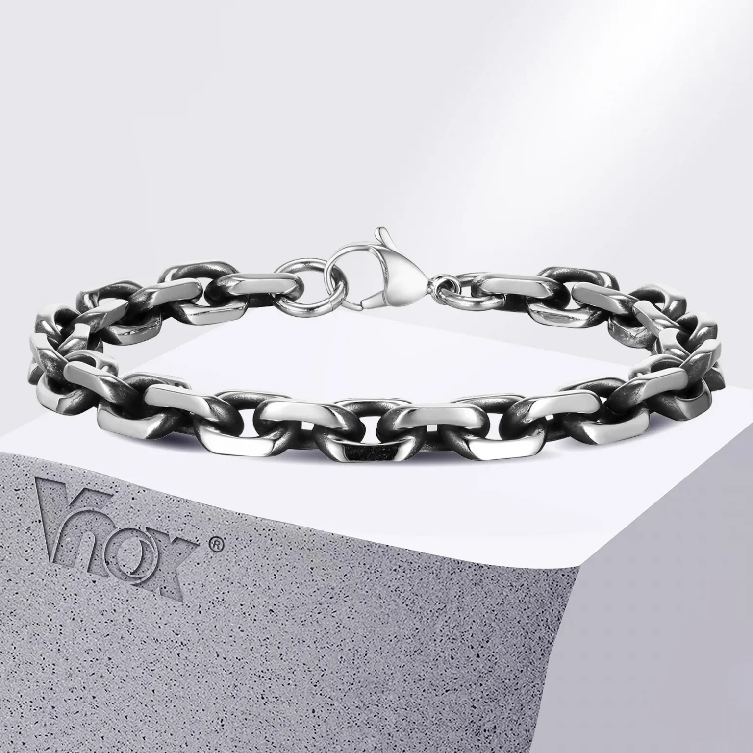 Vnox 8mm Rolo Cable Chain Link Bracelet for Men Women,Antique Vintage Stainless Steel Links Chain Wristband,Simple Metal Jewelry 1