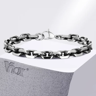 Vnox 8mm Rolo Cable Chain Link Bracelet for Men Women,Antique Vintage Stainless Steel Links Chain Wristband,Simple Metal Jewelry 1
