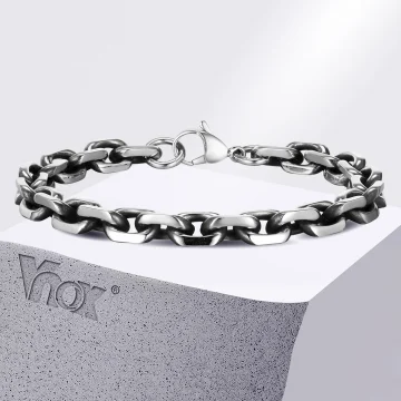 Vnox 8mm Rolo Cable Chain Link Bracelet for Men Women,Antique Vintage Stainless Steel Links Chain Wristband,Simple Metal Jewelry 1