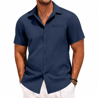 2025 New Men's Shirt Button Short-sleeved Lapel Office Casual Top Fashion Simple Invisible Pocket Blouses 2