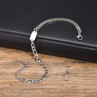 Vnox A-Z Initial Bracelets for Men Women, Never Fade Figaro Chain, Double Layered Box Link Chain Bracelets, Name Gift for Him 6