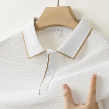 2025 New Men's Business Casual Short Sleeved Shirt Solid Color Polo Shirt Fashionable Breathable Comfortable Versatile Top 3
