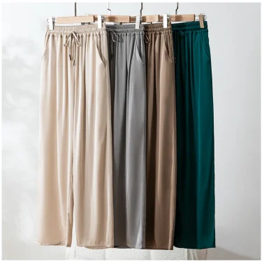 2025 Women's Fashion Spring/Summer New Versatile 93% Natural Mulberry Silk Double Qiao Satin Loose Casual Straight Pants 6
