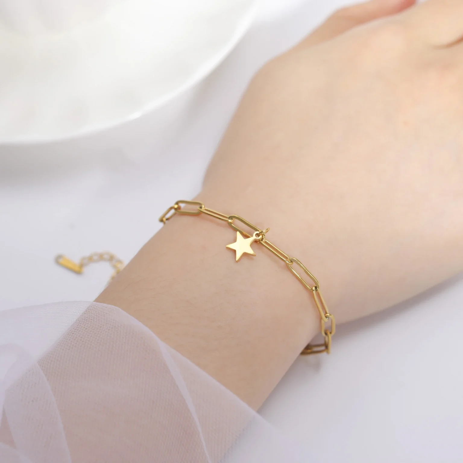 Amaxer Stainless Steel Bracelet For Women Man Pentagram Paper Clip Chain Pulseira Wedding Anniversary Jewelry Mother Gift 4
