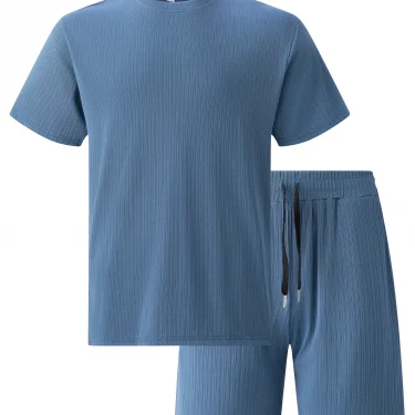 Summer men's short-sleeved and shorts set, simple and casual, high-quality outdoor men's wear, summer fashionable loose pullover 6
