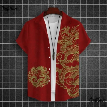 Men's Shirt Year Of The Dragon Totem 3D Printed Short Sleeve Large Size Loose Top 2024 Happy New Summer Sty 1
