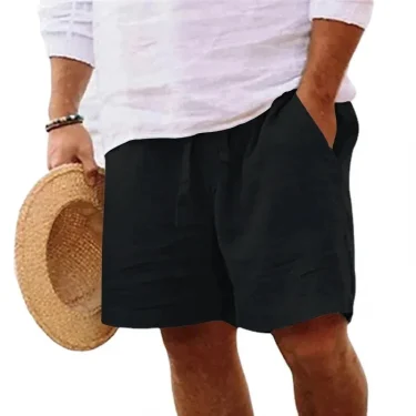 Summer Mens Linen Solid Color Short Lightweight Gym Pants Cotton Beach Shorts Men Fitness Sport Large Breathable Short Homme 2