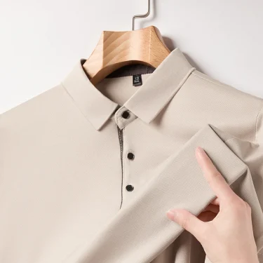 New High-end Ice Silk POLO Men's Short Sleeved T-shirt with Flip Collar, Casual, Sweat Absorbing, Breathable Polo Shirt 1