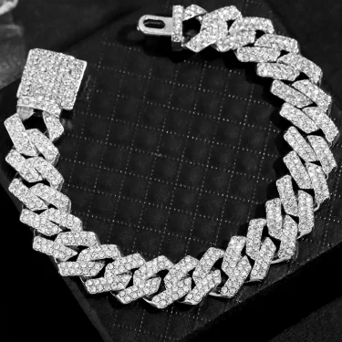 Fashion Bling Paved Rhinestone Prong Cuban Chain Bracelet for Women Men Hip Hop Iced Out Chunky Link Chain Bracelets New Jewelry 4