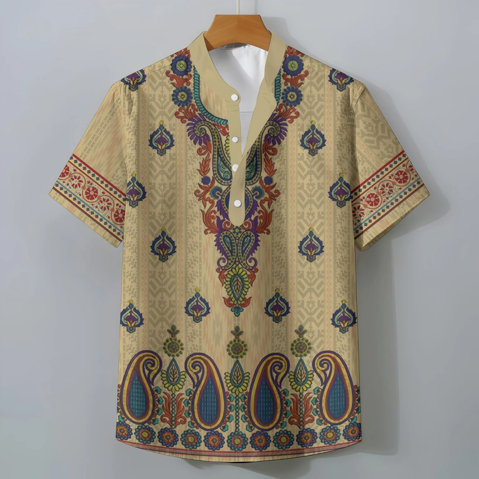 Retro Ethnic Style Short Sleeve Shirt Men's Clothing Casual Fashionable Clothing Comfortable Loose Oversized Summer Tops 1
