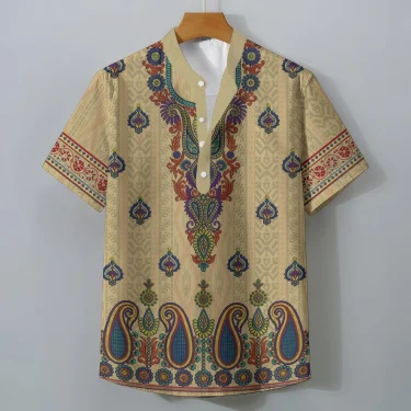 Retro Ethnic Style Short Sleeve Shirt Men's Clothing Casual Fashionable Clothing Comfortable Loose Oversized Summer Tops 1