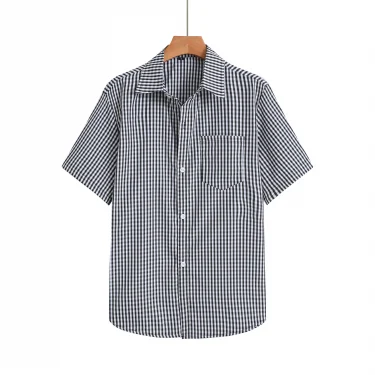 Blue Plaid Shirt Men Shirts New Summer Fashion Chemise Homme Mens Checkered Shirts Button Up Short Sleeve Shirt Men Blouse 3