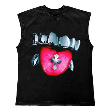 Gothic Punk Painting Print Tank Tops Hip Hop Oversized Cotton Streetwear T Shirt Custom Tanks Tops Men Washed Vest Men Clothing 3