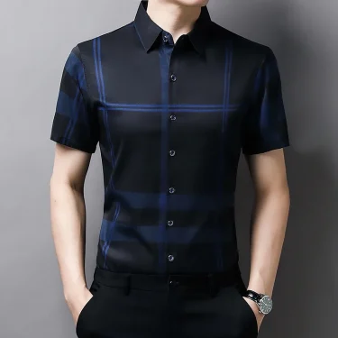 Men's business casual short sleeved shirt Men's plaid shirt 2