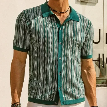 Vintage Short Sleeve Polo for Men, Buttoned Cardigan, Leisure Knit, Summer 2025 6