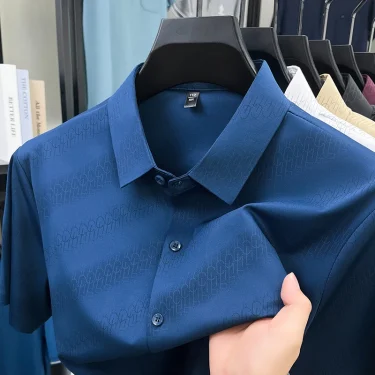 Ice Silk Cool Short Sleeved Shirt for Men in Summer, Thin Elastic Shirt with Diagonal Stripes, Casual Men's Half Sleeved Shirt 6