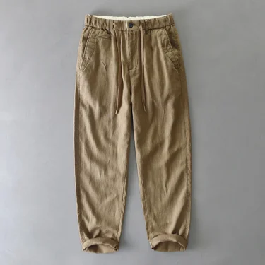 Elastic Waist Relax Fit Linen Cotton Pants for Men 2025 Spring Summer Vintage Breathable Casual Washed Trousers Plus Size 4XL 2