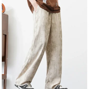New men's slacks in summer printed loose wide-leg pants Hong Kong style wide-legged sports mop pants tie-dye draped trousers 4