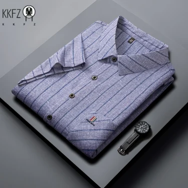 New Men's Business Casual Short Sleeved Printed Shirt with Wrinkle Resistance No Ironing Comfortable All Season Versatile Top 5