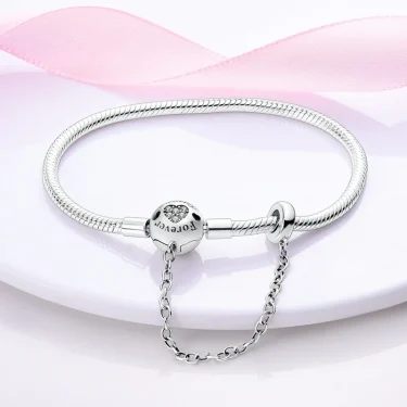 Authentic 925 Silver Snake Chain Clasp Charm Bracelet Fit Original European Bead Pendant Diy 2