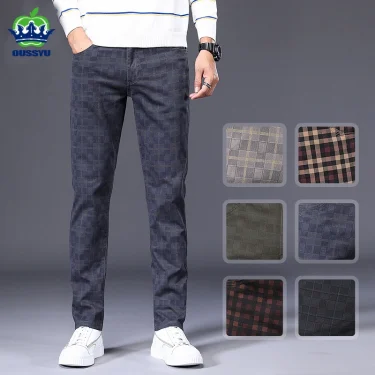 OUSSYU Brand New Men's Slim Plaid Casual Pants Men High Quality 98% Cotton Stretch Classic Trousers Male Plus Size 28 38 40 42 1