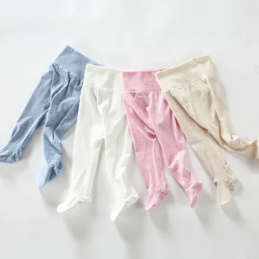 Summer Spring Newborn Baby Boys Girls Cotton High Waist Footed Pants Cansual Leggings with Feet Pyjama Trouser Panty hose 0-12m 1