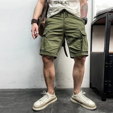 Men Summer New Multi Pockets Cotton Cargo Shorts Men Fashion Solid Quick Dry Joggers Shorts Pants Outdoor Breathable Shorts Male 2