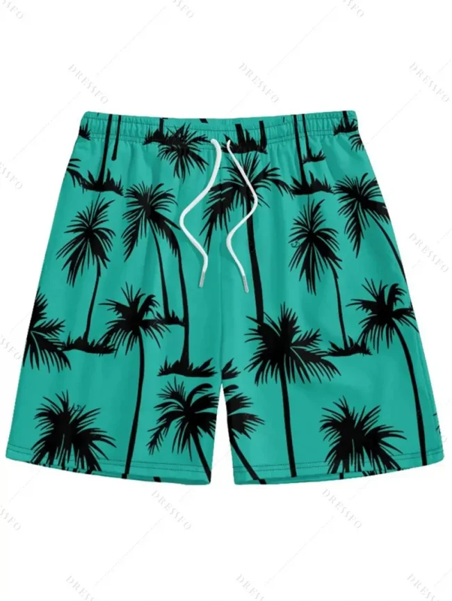 Men's Hawaiian 3D Palm Tree Pattern Beach Shorts Quick Dry Outdoor Leisure Sports Shorts Fashion Men's Shorts 3