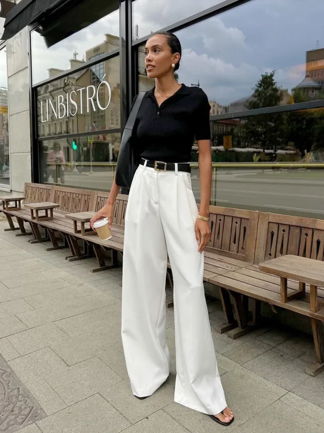 Bornladies White Loose Pants Women's 2025 Autumn/Winter New High Waist Office Lady Wide Leg Pants Temperament Casual Trousers 3