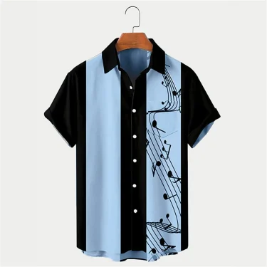 2024 New Men's Shirt Summer Bowling Shirt Note Pattern Printed Daily Short Sleeve Button Comfortable Casual Men's Clothing 2