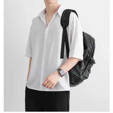 1pcs Summer Thin Men Short Sleeve Shirt Man Ice Silk Loose Style Shirt Male Fashion Casual Lapel Button-down Shirt Men Top S-3XL 6