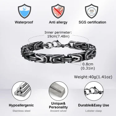 Chunky Byzantine Chain Bracelets for Men Boys,V-shape Stainless Steel Chain Link Wristband,Vintage Rock Punk Jewelry 6