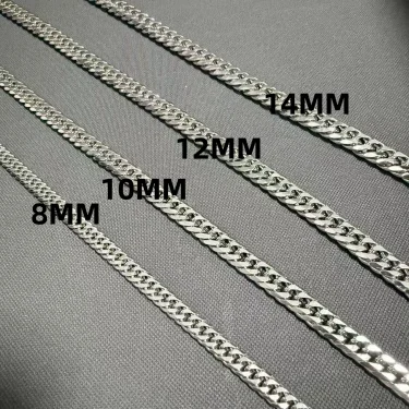 8MM-14MM Stainless Steel Cuban Link Chain Bracelet Necklace For Men Neck Choker Fashion Jewelry Accessories 2