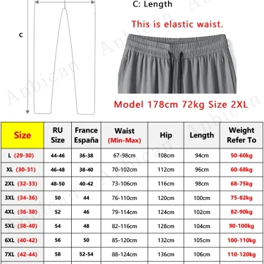Summer Men's Sweatpants Big Size 8XL 7XL 6XL Nylon Spandex Stretch Ice Silk Cooling Jogger Pants Sports Baggy Trousers 6